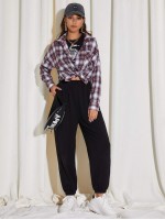 Drop Shoulder Tartan Blouse