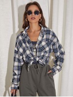 Drop Shoulder Tartan Blouse