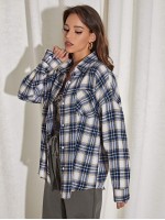 Drop Shoulder Tartan Blouse