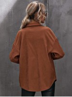 Corduroy Curved Hem Drop Shoulder Blouse