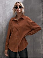 Corduroy Curved Hem Drop Shoulder Blouse