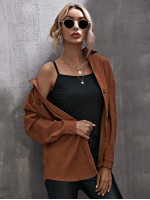 Corduroy Curved Hem Drop Shoulder Blouse