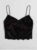 Contrast Lace Detail Lettuce Trim Velvet Crop Cami Top