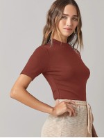 Mock Neck Solid Rib-knit Tee