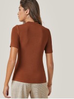 Mock Neck Solid Rib-knit Tee