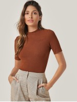 Mock Neck Solid Rib-knit Tee