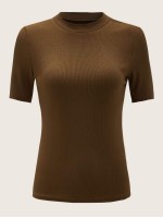 Mock Neck Solid Rib-knit Tee