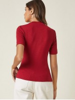 Mock Neck Solid Rib-knit Tee