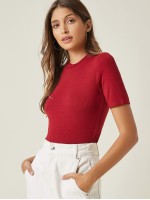 Mock Neck Solid Rib-knit Tee