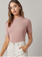 Mock-Neck Rib-knit Top