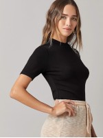 Mock-Neck Rib-knit Top