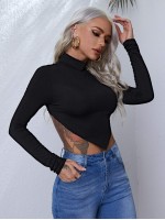 Mock Neck Tied Backless Tee