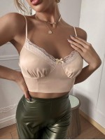 Lace Panel Bow Front Satin Cami Top