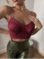 Lace Panel Bow Front Satin Cami Top