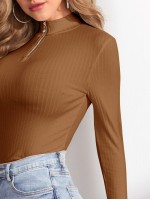 Zip Half Placket Rib-knit Top