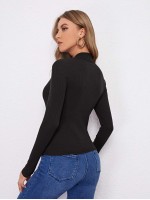 Zip Front Rib-knit Tee