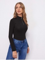 Zip Front Rib-knit Tee