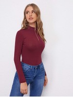 Rib-knit Solid Half Placket Tee