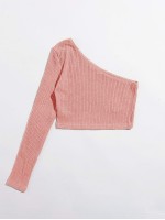 One Shoulder Rib-knit Crop Tee