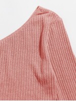 One Shoulder Rib-knit Crop Tee