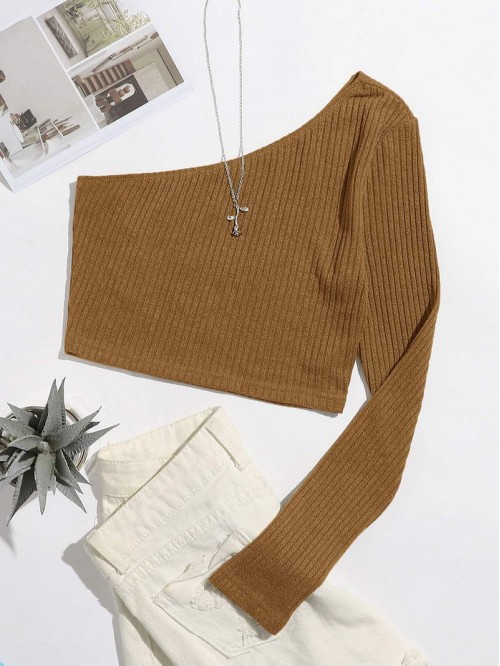 One Shoulder Rib-knit Crop Top