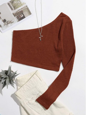 One Shoulder Rib-knit Crop Top