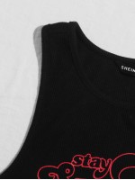 Slogan Graphic Rib-knit Crop Tank Top