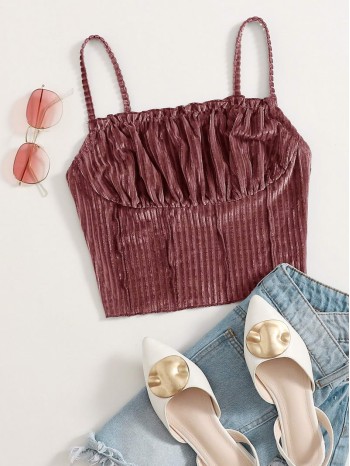 Ruched Bust Velvet Crop Cami Top