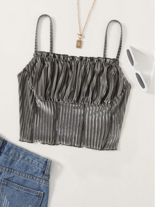 Ruched Bust Velvet Crop Cami Top