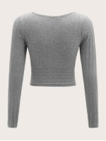 Plunging Neck Rib-knit Slim Tee