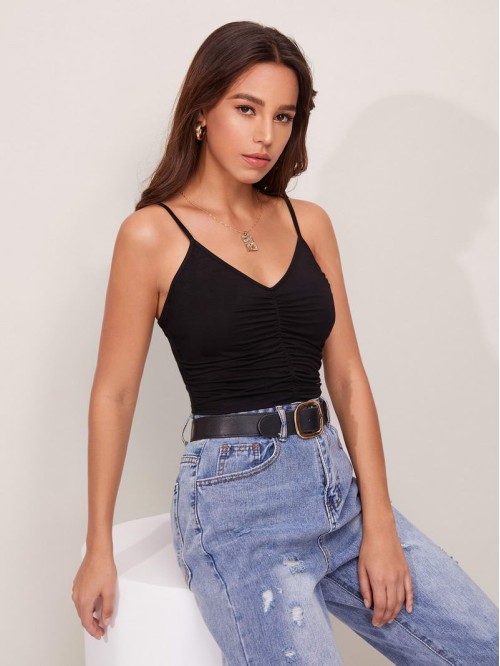 Ruched Front Solid Cami Top