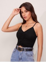 Ruched Front Solid Cami Top