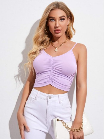 Ruched Front Solid Cami Top