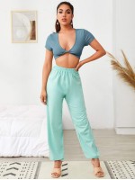 Ribbed Plunging Twist-Front Crop Top