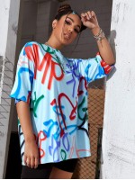 Drop Shoulder Graphic Print Oversize Tee