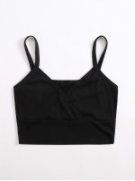 Surplice Neck Rib-knit Crop Cami Top