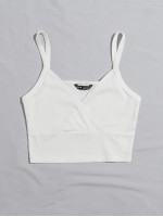 Surplice Neck Rib-knit Crop Cami Top