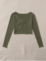 Ruched Lettuce-Edge Cropped Tee