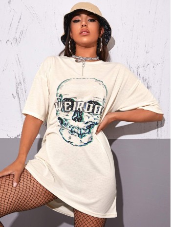 Skull & Letter Graphic Longline Tee