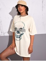 Skull & Letter Graphic Longline Tee