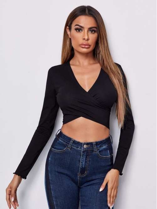 Cross Wrap Front Tie Back Crop Top