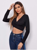 Cross Wrap Front Tie Back Crop Top