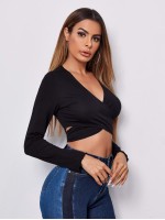 Cross Wrap Front Tie Back Crop Top