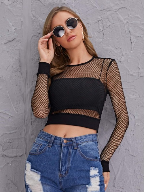 Fishnet Mesh Crop Top Without Cami