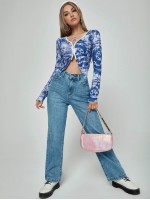 Tie Dye Zip Front Asymmetrical Hem Crop Top