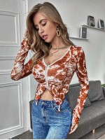 Tie Dye Zip Front Asymmetrical Hem Crop Top