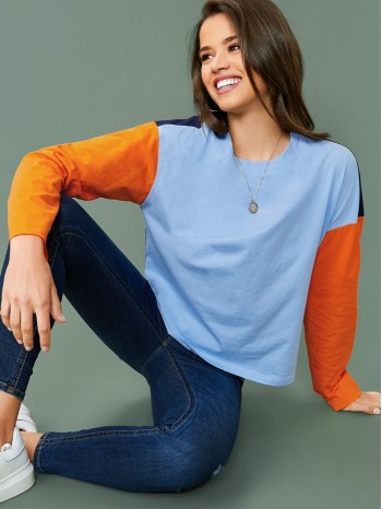 Drop Shoulder Colorblock Top