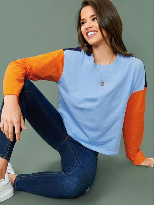 Drop Shoulder Colorblock Top