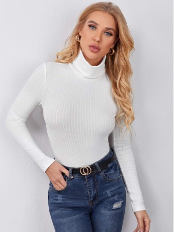 Turtle Neck Rib-knit Top