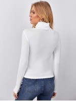 Turtle Neck Rib-knit Top